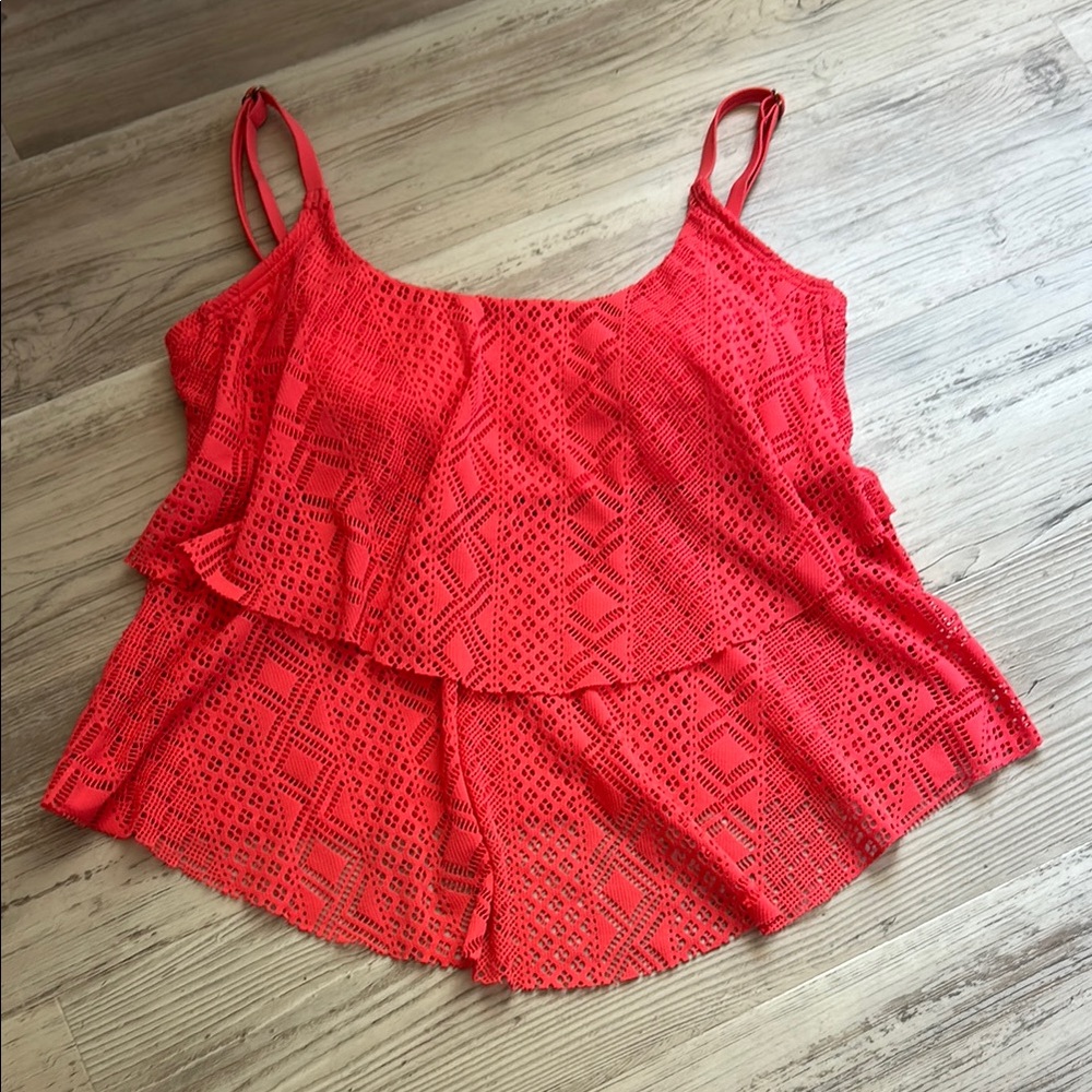 Ocean Avenue Orange Asymmetrical Tiered Swim Top